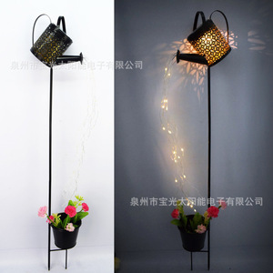 Lampe solaire à piquet de jardin en fer avec jardinière, décoration extérieure rustique - Product Image 2