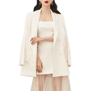 2019 Nova queda de Moda Senhoras Double-breasted Branco Outfit Suit Blazer Brasão Jacket