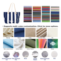 Sac de shopping en toile rayée de style nautique avec poignées en corde de coton tressée, couleurs personnalisées, grande capacité pour les journées à la piscine et à la plage