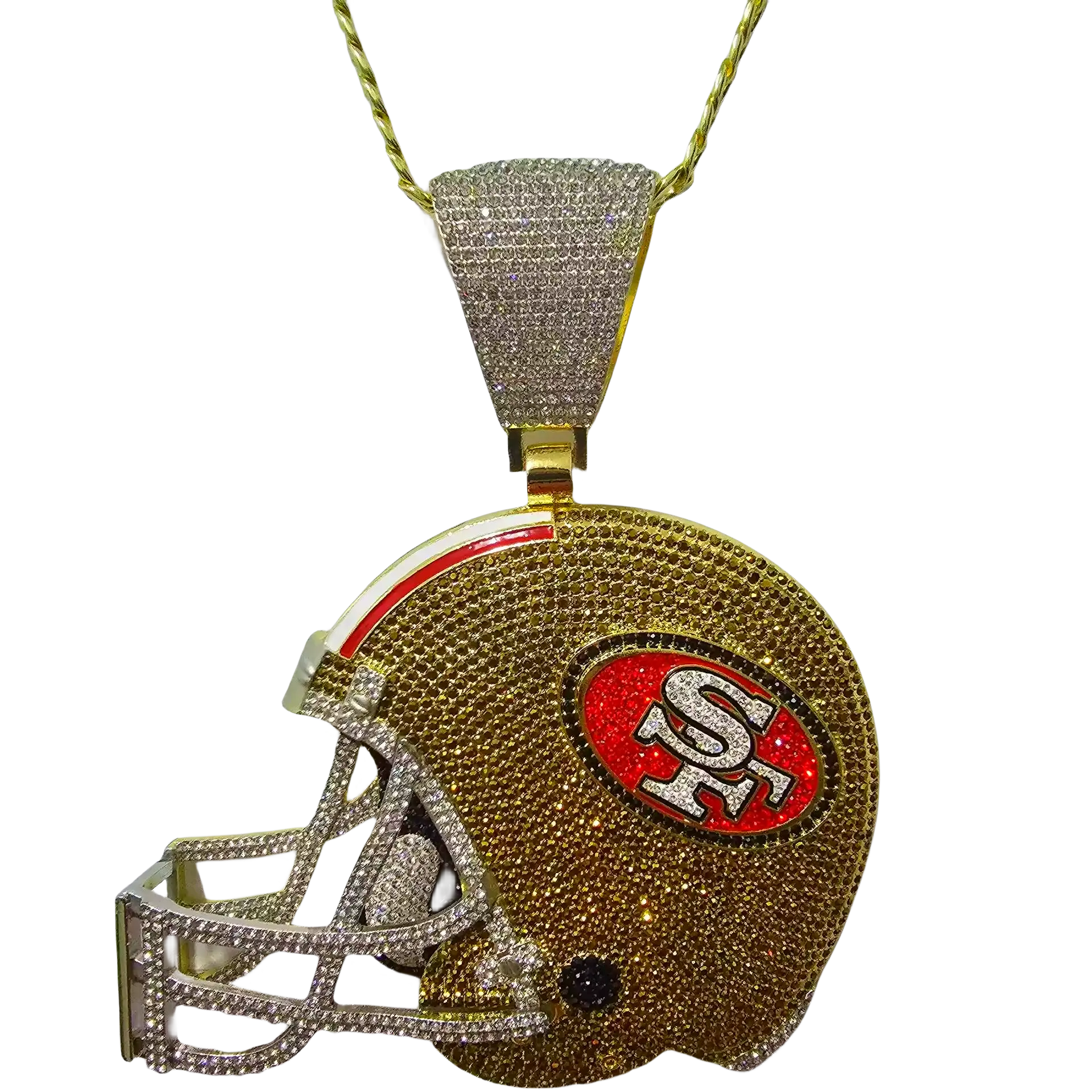 Personalize o colar com pingente Bling de medalhão SF 49ers Super Bowls 6"/8" para capacete com corrente