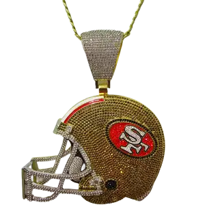 Customize SF 49ers Super Bowls Helmet 6" / 8" Medallion Necklace Bling Pendant with necklace Chain