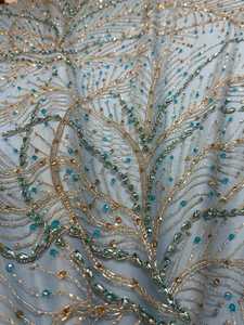 Premium Designer Beaded Embroidery <b>Fabric</b> with Crystal Lace Pattern for Wedding Dress Evening Gown Couture Garment Textile - Product Image 3