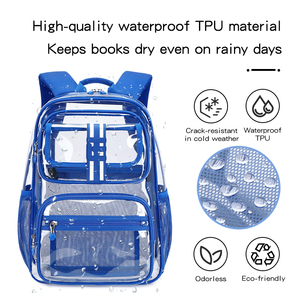 Cusangel Chất lượng cao TPU rõ ràng Ba lô cho bé trai đi du lịch Ba lô nhiệm vụ công suất lớn trong suốt túi đi học cho sinh viên màu xanh - Product Image 5