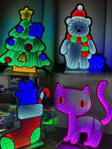 Acrylic Art Deco Infinity <b>Mirror</b> Tunnel <b>Light</b> Christmas Decorative Half <b>Mirror</b> Lamp for Holiday Decor - Product Image 2