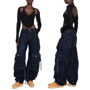กางเกงคาร์โก้ทรงหลวมคุณภาพสูงสำหรับผู้หญิง สไตล์สตรีทแวร์ Tideway Y2K หลายกระเป๋า ทรงสบายๆ กางเกงคาร์โก้ยีนส์หลวมๆ - Product Image 1