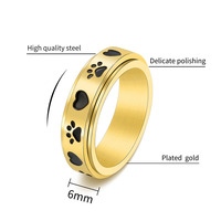 6MM mignon chien empreinte 360 anneau rotatif 18K or acier inoxydable Spinner anneaux pour femmes