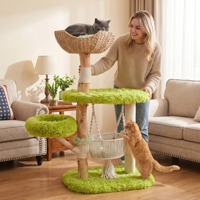 Structure d'escalade pour chat en bois naturel de luxe, grand modèle, style classique moderne, avec lit moelleux, écologique, facile à assembler, emballage carton, Noël