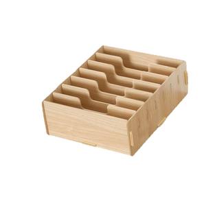 Boîte de rangement pour documents en bois, rectangulaire, couleur bois naturel, multi-compartiments, type vertical, pour dossiers et reçus de bureau - Product Image 2