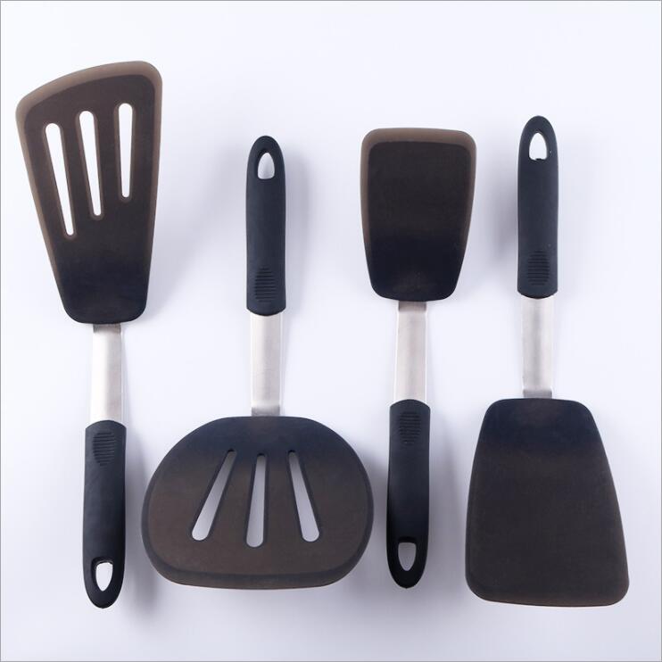 high quality silicone spatula set Cooking long Large Wide Steak Spatulas Slotted Fish Turners silicon spatula set 4pcs baking