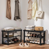 Banc à chaussures en bambou moderne multifonction à 3 niveaux, organisateur de rangement pour l'entrée, support pour la porte d'entrée, la chambre à coucher, le salon