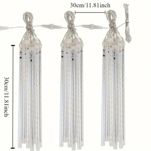 LED Meteor Shower Rain <strong>Lights</strong>, 8-Tube Blue/White Icicle <strong>Lights</strong>, Waterproof Outdoor Christmas Tree Decor <strong>Lights</strong> - Product Image 2