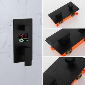 Conjunto de Ducha Oculto Giratorio con Cabezal Cuadrado de Lluvia, Pantalla de Temperatura Termostática, Acabado Negro, Válvula de Cerámica, Grifo de Baño - Product Image 4