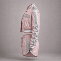 Ensemble veste de baseball courte et short personnalisés avec coque en satin et broderie appliquée