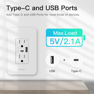 ไวไฟ Moes เต้ารับติดผนังอัจฉริยะพร้อ<span class=keywords><strong>ม</strong></span> USB, ปลั๊ก2หัว15แอ<span class=keywords><strong>ม</strong></span>ป์การควบคุ<span class=keywords><strong>ม</strong></span>การแบ่งไฟแอปสมาร์ทไลฟ์/Tuya รี<span class=keywords><strong>โม</strong></span>ทคอนโทรลขัดจังหวะ - Product Image 2