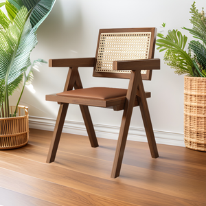 Chaise de Salle à Manger en Bois Massif Chandigarh avec Dossier Rembourré, Style Moderne Nordique Vintage Wabi-Sabi, Chaise de Loisirs en Rotin pour Usage Domestique - Product Image 2