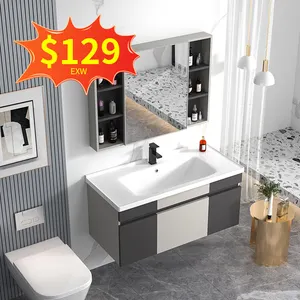 Hot sale factory direct price Ceramic Sink Vanities stainless steels Smart 31in Led Mirror Bathroom Basin Cabinet