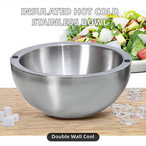 Frozen Ice Insulated Luxury Stainless Steel Double Walled Salad Bowl <b>Platter</b> 8 Inch Diameter Eco-Friendly Durable Hot/Cold - Product Image 2