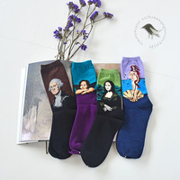 Chaussettes d'art en gros pour femmes et hommes, en coton, style Harajuku, chaussettes avec peinture célèbre de Van Gogh, chaussettes amusantes Mona Lisa Da Vinci, chaussettes vintage 3D