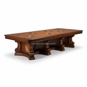 <span class=keywords><strong>Tavolo</strong></span> <span class=keywords><strong>da</strong></span> Conferenza di Lusso OE FASHION in Legno Massello Intagliato a Mano con Triplo Piedistallo e Piano Impiallacciato per Sale Riunioni di Hotel - Product Image 1