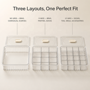 Stackable transparent plastic storage <b>box</b> <b>with</b> <b>lid</b> and dividers; organizes underwear, socks, bras, and items in wardrobes - Product Image 3