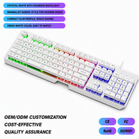 Clavier filaire USB à membrane GK60 blanc neuf, 104 touches, rétroéclairage arc-en-ciel, design métallique argenté mince, esthétique de bureau, pour la maison et le bureau