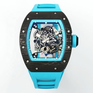 Montre mécanique squelette en <span class=keywords><strong>fibre</strong></span> de carbone forgée, bleu noir contrastant, bracelet en caoutchouc bleu, lumineuse, qualité collector, pour homme - Product Image 1