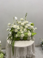 Arrangement floral de mariage vert populaire, centre de table en soie artificielle avec hortensia vert et rose blanche pour décoration de mariage
