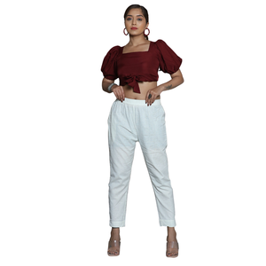 กางเกงขายาวผู้หญิงผ้าไลคร่าผสมป๊อปลิน ยืดหยุ่น กระชับรูปร่าง เนื้อผ้านุ่ม สวมใส่สบาย ทันสมัย เหมาะสำหรับใส่ในชีวิตประจำวัน - Product Image 1