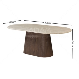 Hot bán tùy chỉnh bàn ăn travertine Marble Top Walnut giấy <span class=keywords><strong>MDF</strong></span> trụ cột hình bầu dục phòng ăn bảng - Product Image 4