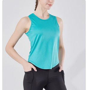 Camiseta de malla sin mangas sólida para <span class=keywords><strong>mujer</strong></span>, cuello redondo, transpirable, de secado rápido, camisetas sin mangas deportivas, logotipo personalizado, <span class=keywords><strong>chaleco</strong></span> para correr activo para gimnasio - Product Image 2