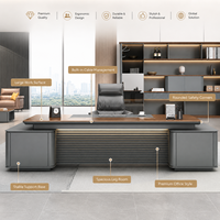 Bureau de direction moderne avec chargeur sans fil et éclairage LED, table de patron en noyer de luxe pour bureau de PDG, poste de travail de directeur