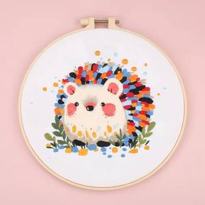 Kit de broderie manuelle DIY pour paon et hérisson, avec base en tissu de coton et aiguille et fil inclus - Product Image 3