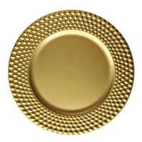 Assiettes de présentation dorées en plastique, rondes de 13 pouces, décorées de perles, pour mariages, fêtes, décoration de table et événements