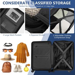 Multifunctional Carry on Travel <strong>Suitcase</strong> 20inch Luggage with TSA Lock, Front Pocket, <strong>Foldable</strong> Tabletop, External USB Charger - Product Image 6