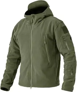 Men's Tactical Softshell Fleece Hoodie Full Zip-up Polyester Jacket Coat with Polar Fleece Waterproof for Hiking for Rain