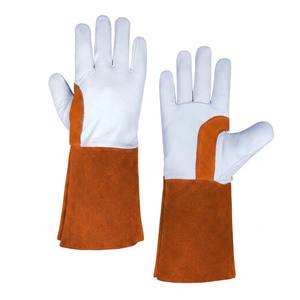 Heavy Duty <b>Leather</b> Work <b>Gloves</b> with Long Gauntlet Cuff for Welding Cow Grain <b>Leather</b> Welding Safety <b>Gloves</b> with Long Split - Product Image 2