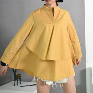 <span class=keywords><strong>Chemise</strong></span> Double couche pour <span class=keywords><strong>femme</strong></span>, à manches longues, col montant, vêtement décontracté et ample, grandes tailles, collection été - Product Image 5