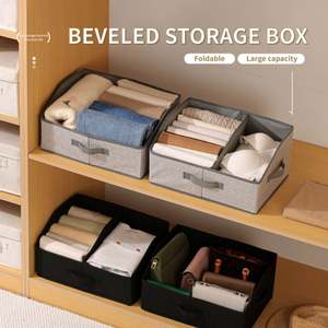 Non-woven Fabric Closet <b>Clothes</b> <b>Storage</b> Organizer Box Foldable Clothing Containers Bins with Reinforced Handles - Product Image 2