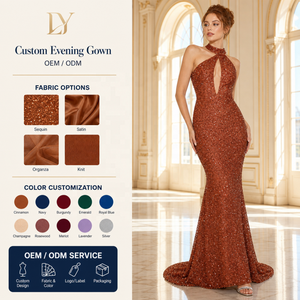 Abito da sera a sirena con paillettes, senza maniche, scollo all'americana, con strascico, lunghezza al pavimento, personalizzabile, all'ingrosso - Product Image 1