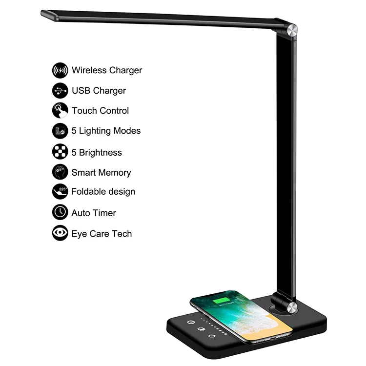 Oeil-Soin LED Lampe de Table avec le port D'USB, Gradation LED Lampe De Bureau avec Chargeur Sans Fil Rapide