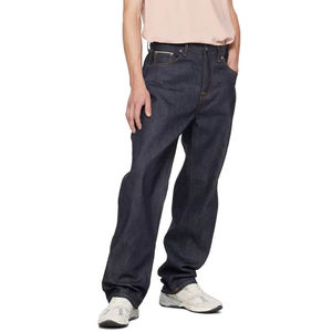 Jeans de Mezclilla Japonesa Personalizados para Hombre, Borde Rojo, 100% Algodón, Jeans Rectos al por Mayor, Jeans Anchos de Mezclilla Cruda Azul Oscuro - Product Image 2