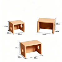 Petit tabouret carré en bois massif empilable pour enfants, finition naturelle, mobilier de haute qualité pour chambre d'enfant et salle de jeux