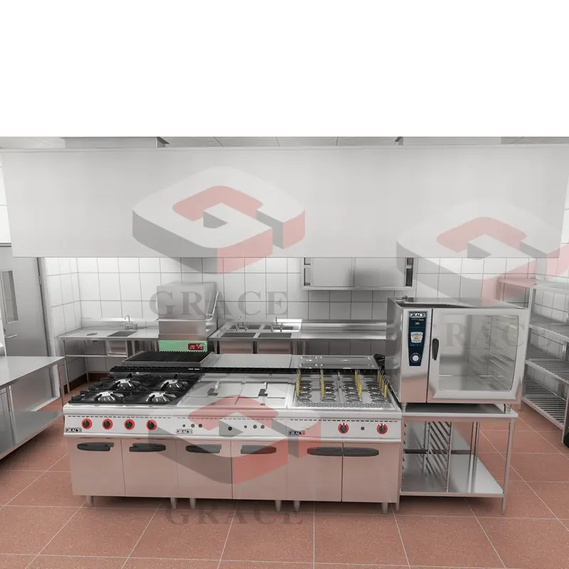 Ticari Fast Food mutfak gaz pişirme ekipmanları paslanmaz çelik otel malzemeleri restoran ekipmanları