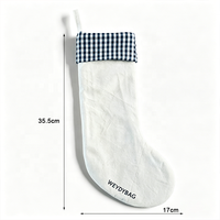 Sac de Noël personnalisé avec logo, réutilisable, portable, style chaussette, en toile de coton légère de qualité supérieure, avec revers à carreaux, pour friandises et cadeaux