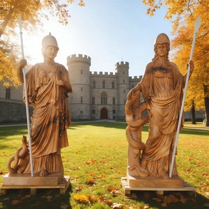 Estatua de Guerrera Europea para Exteriores, Escultura de Luchadora, Estatuas Romanas Femeninas de Tamaño Real, Estatuas de Guerreros de Mármol Rojo Atardecer - Product Image 3