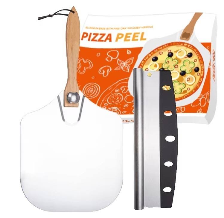 Set de Pala para Pizza + Cortador de Pizza de 2 Piezas con Empaque