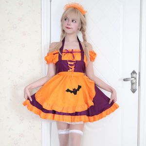 Halloween Embroidered Maid Costume Bat Vampire Witch Outfit Cosplay Anime Role Playing Dress Black And Purple Polyester Spring - Product Image 4