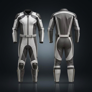 Traje de Motociclismo de Cuero Blanco y Gris Unisex, Conjunto de Equipo de Protección Completo para Motociclistas - Product Image 1