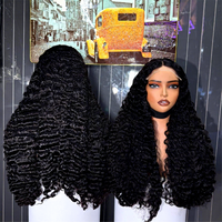 Perruque complète en dentelle 13x6 sans colle, cheveux humains vierges indiens bruts, double épaisseur, dentelle HD transparente, bouclés crépus noirs, vente en gros