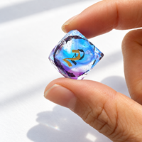 Ensemble de dés polyédriques en cristal de verre dégradé bleu violet, 7 pièces, dés à chiffres encreés d'or pour jeux de société de table Dragons TRPG